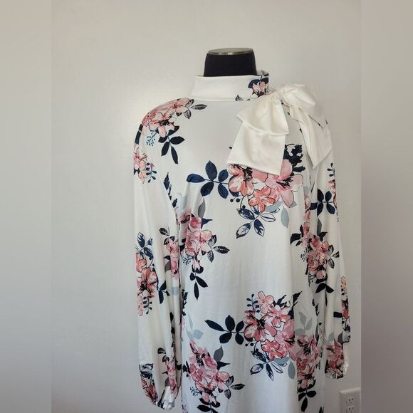 White Pink Floral Midi Dress Bow Feminine Coquette Derby Garden Tea Party XXL - Picture 10 of 15